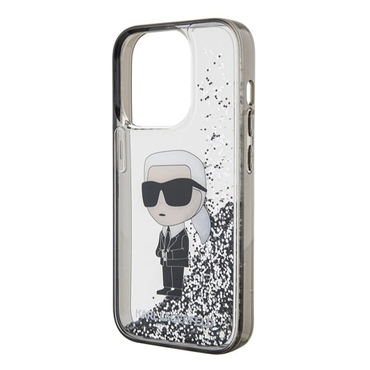 Case for Apple iPhone 15 Pro, Karl Lagerfeld, Liquid Glitter Ikonik Karl, Transparent
