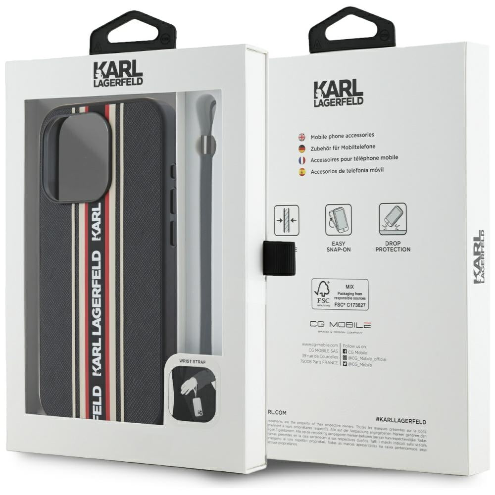 Case for Apple iPhone 15 Pro, Karl Lagerfeld, Saffiano Athleisure Stripes with Strap, Rosie