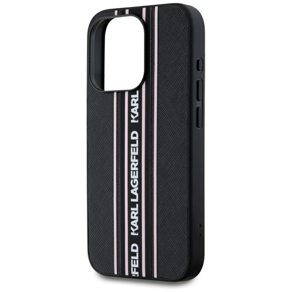 Custodia per Apple iPhone 15 Pro, Karl Lagerfeld, Saffiano Athleisure Stripes with Strap, Rosa