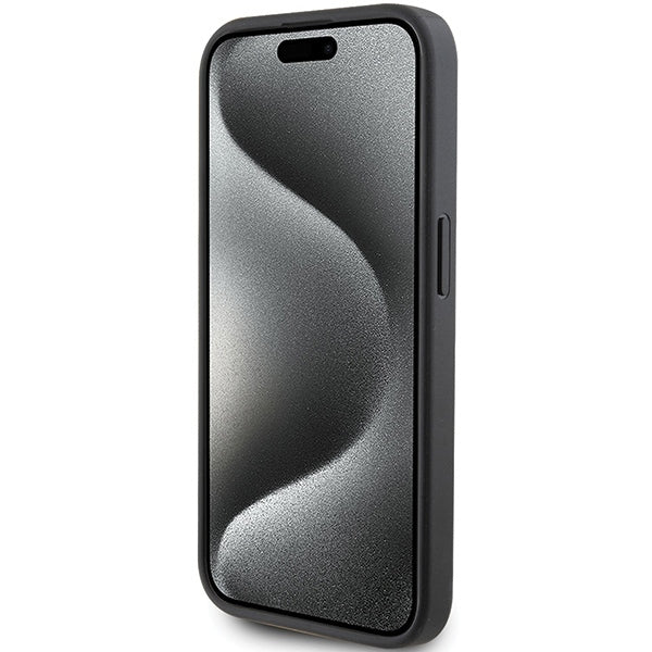 Custodia per Apple iPhone 15 Pro, Karl Lagerfeld, Saffiano Card Slot Metal Karl & Choupette, Nera