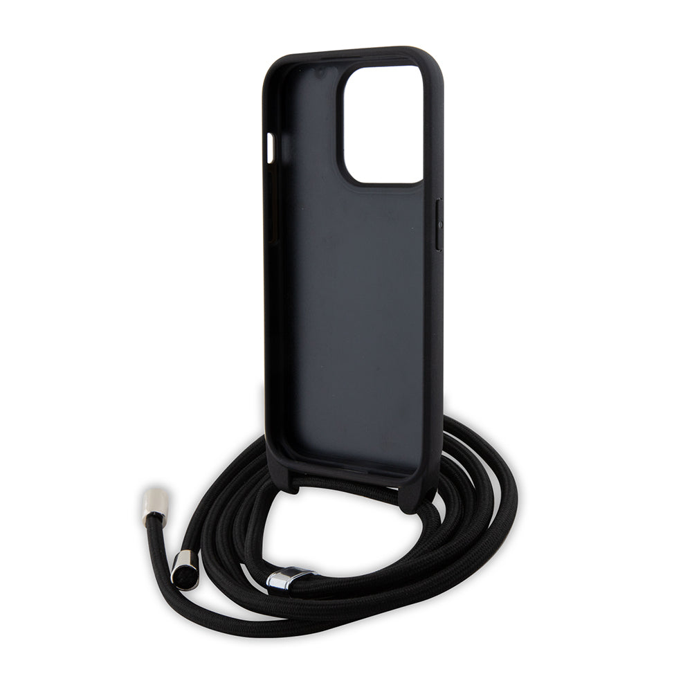 Custodia per Apple iPhone 15 Pro, Karl Lagerfeld, Saffiano Crossbody Monogram Metal Pin Karl, Nera