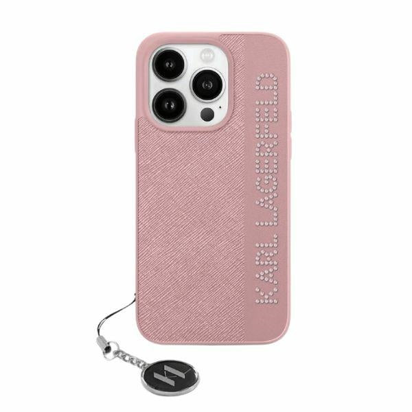 Custodia per Apple iPhone 15 Pro, Karl Lagerfeld, Saffiano Rhinestones & Charm, Rosa