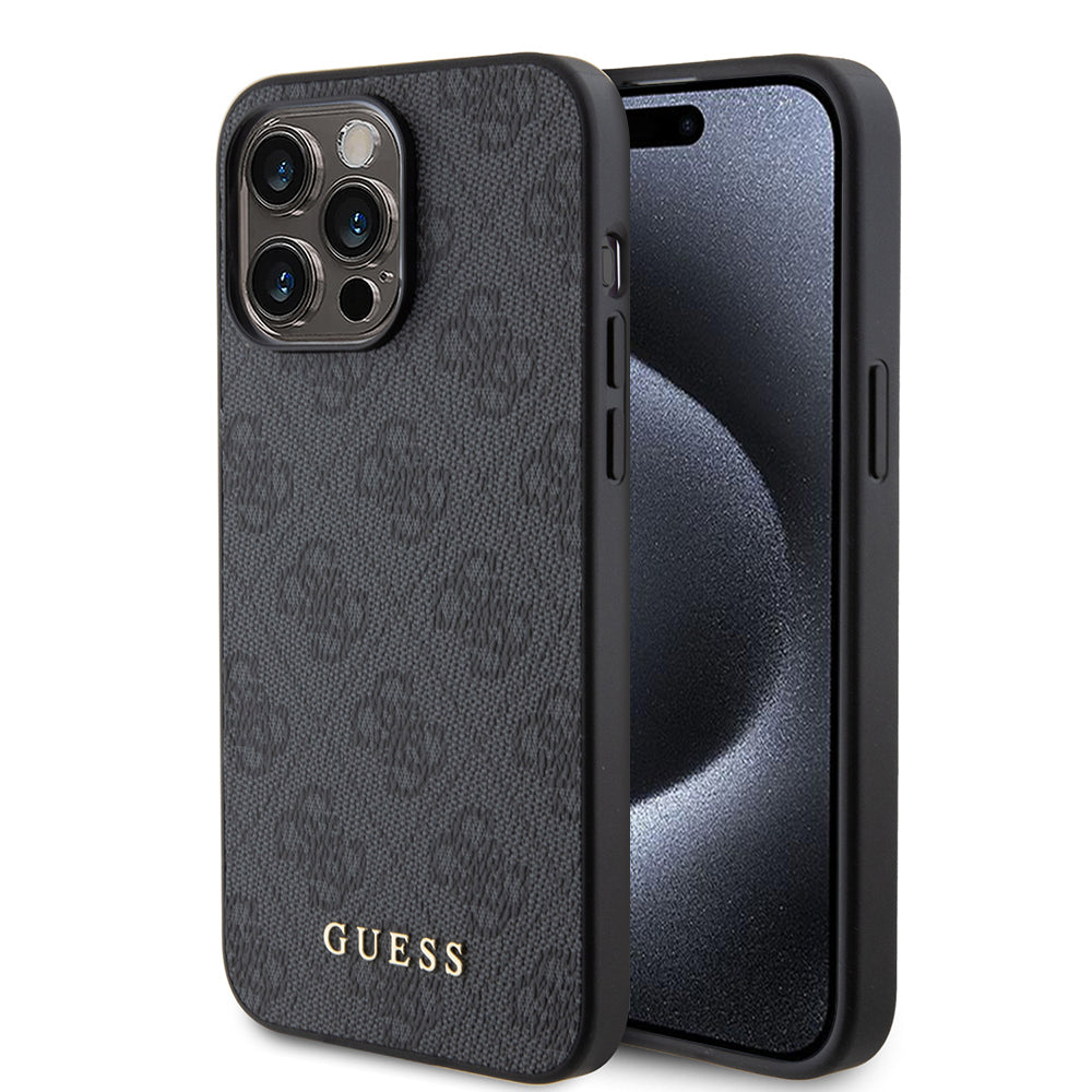 Custodia per Apple iPhone 15 Pro Max, Guess, 4G Metal Gold Logo, Grigio