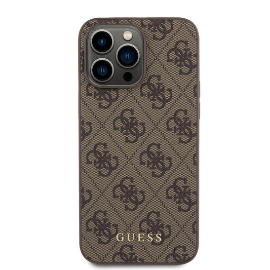 Custodia per Apple iPhone 15 Pro Max, Guess, 4G Metal Gold Logo, Marrone