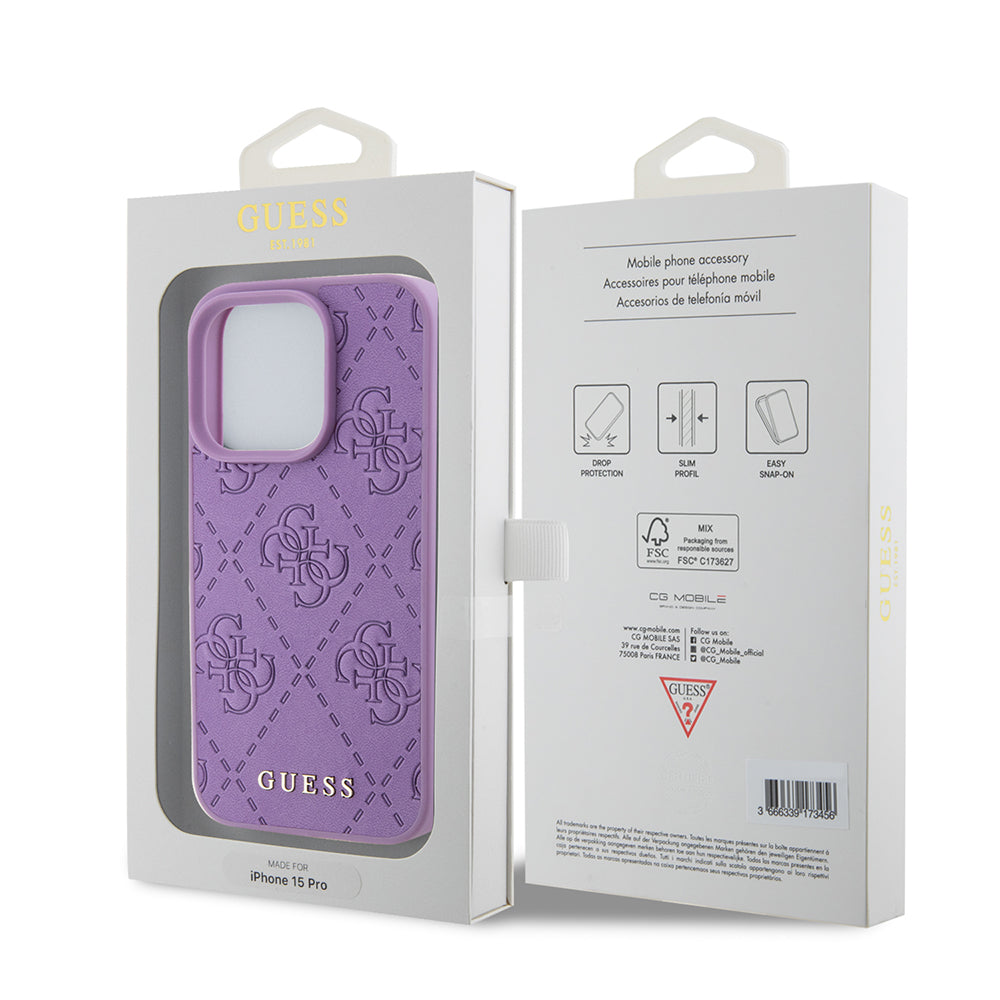 Custodia per Apple iPhone 15 Pro Max, Guess, 4G Stamped, Lilla Chiaro
