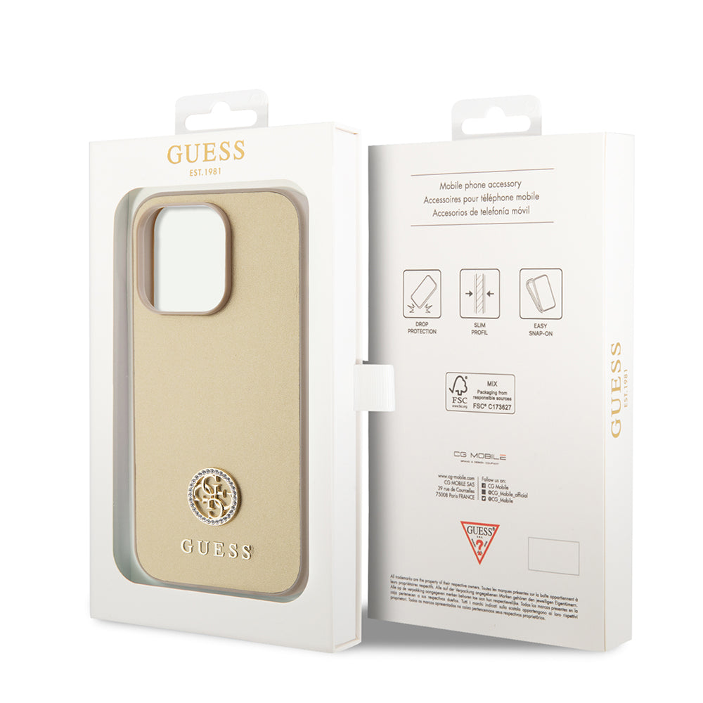 Custodia per Apple iPhone 15 Pro Max, Guess, 4G Strass Metal Logo, Dorata
