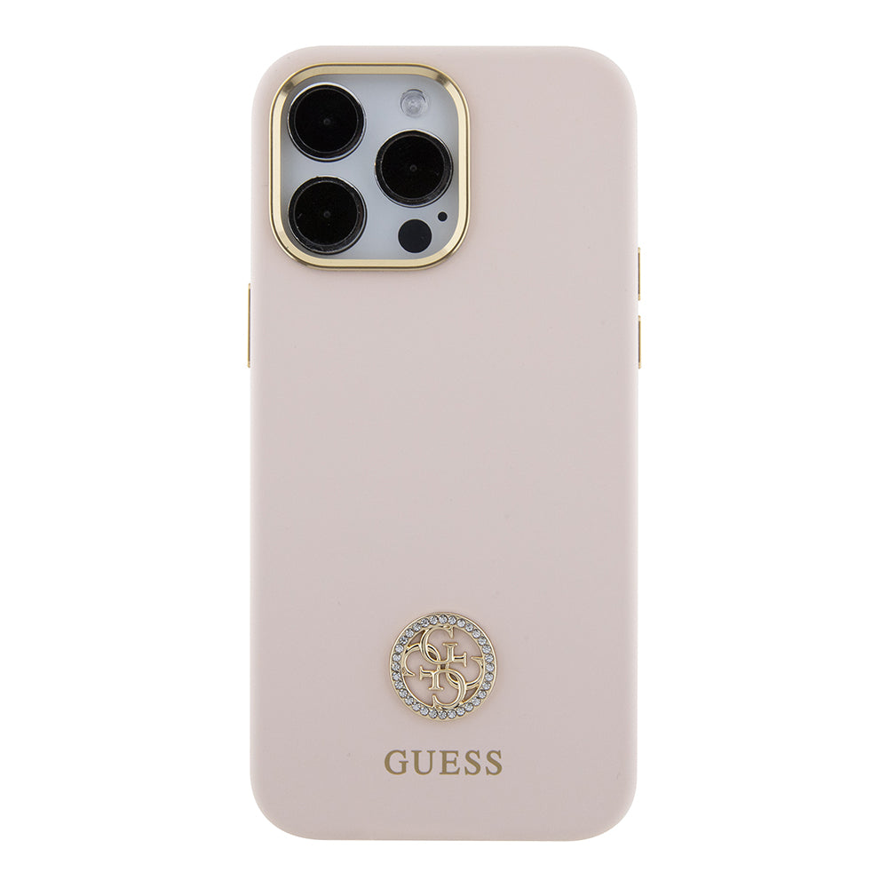 Custodia per Apple iPhone 15 Pro Max, Guess, 4G Strass Metal Logo, Rosa