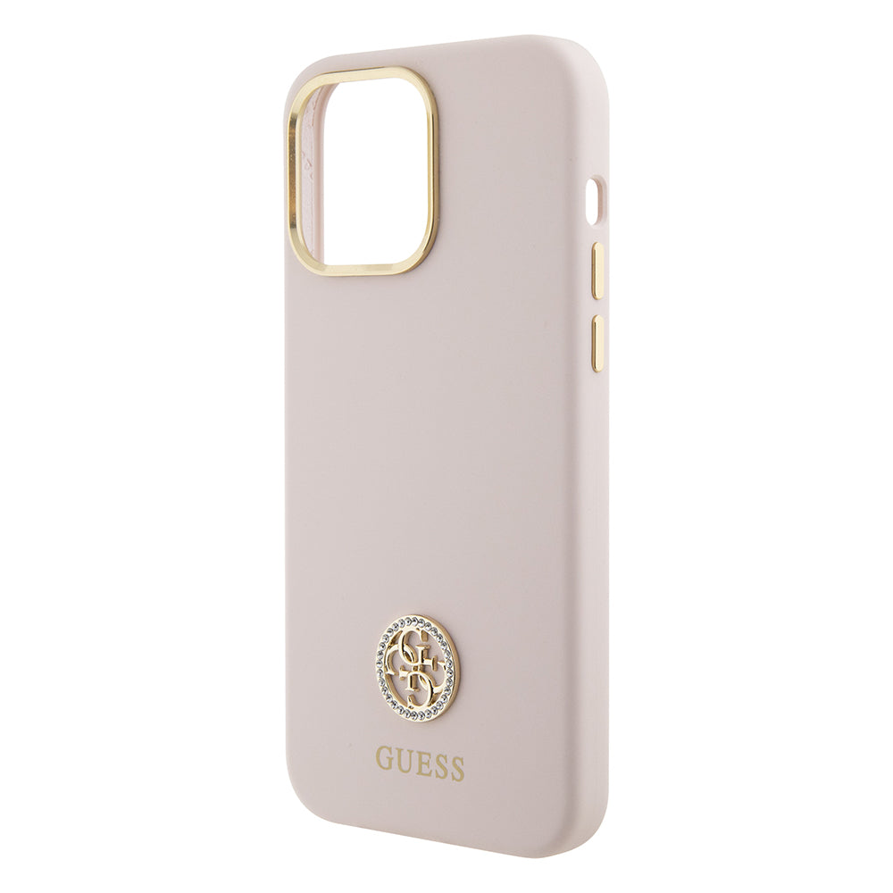Custodia per Apple iPhone 15 Pro Max, Guess, 4G Strass Metal Logo, Rosa