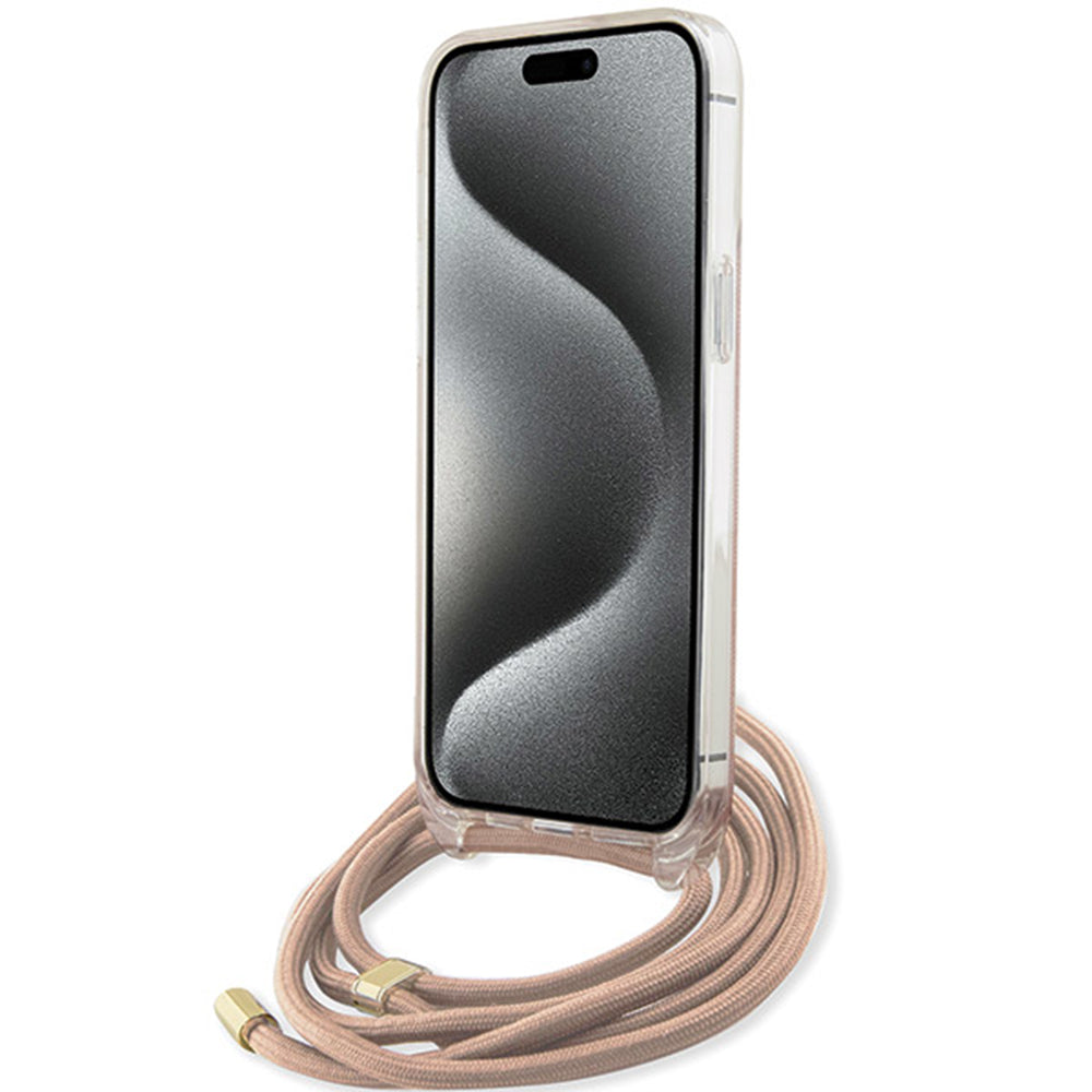 Custodia per Apple iPhone 15 Pro Max, Guess, Crossbody Cord 4G Print, Rosa