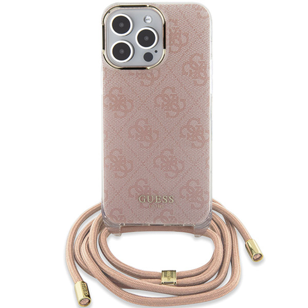 Custodia per Apple iPhone 15 Pro Max, Guess, Crossbody Cord 4G Print, Rosa