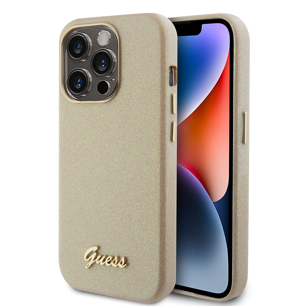 Custodia per Apple iPhone 15 Pro Max, Guess, Glitter Glossy Script, Beige