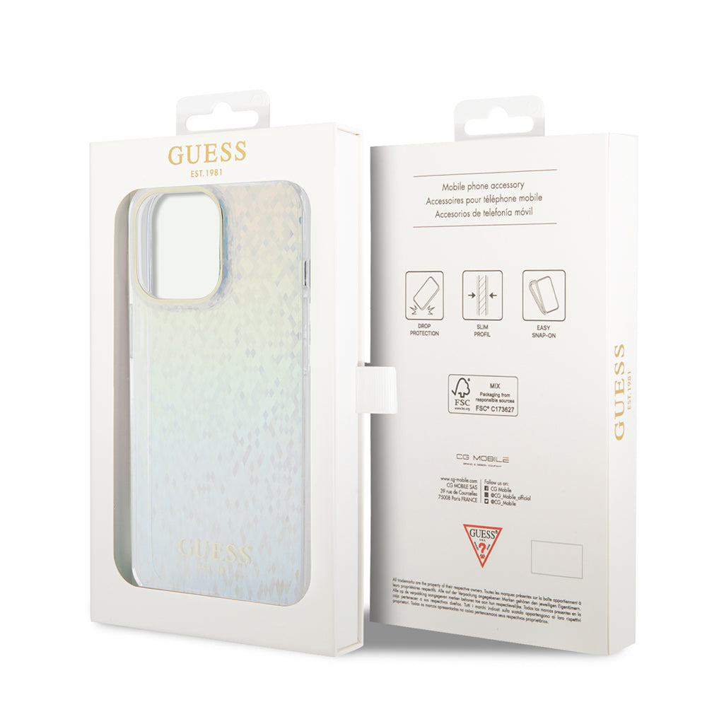 Case for Apple iPhone 15 Pro Max, Guess, IML Faceted Mirror Disco Iridescent, Multicolor