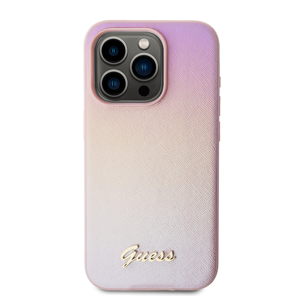 Custodia per Apple iPhone 15 Pro Max, Guess, Iridescent Metal Script, Rosa