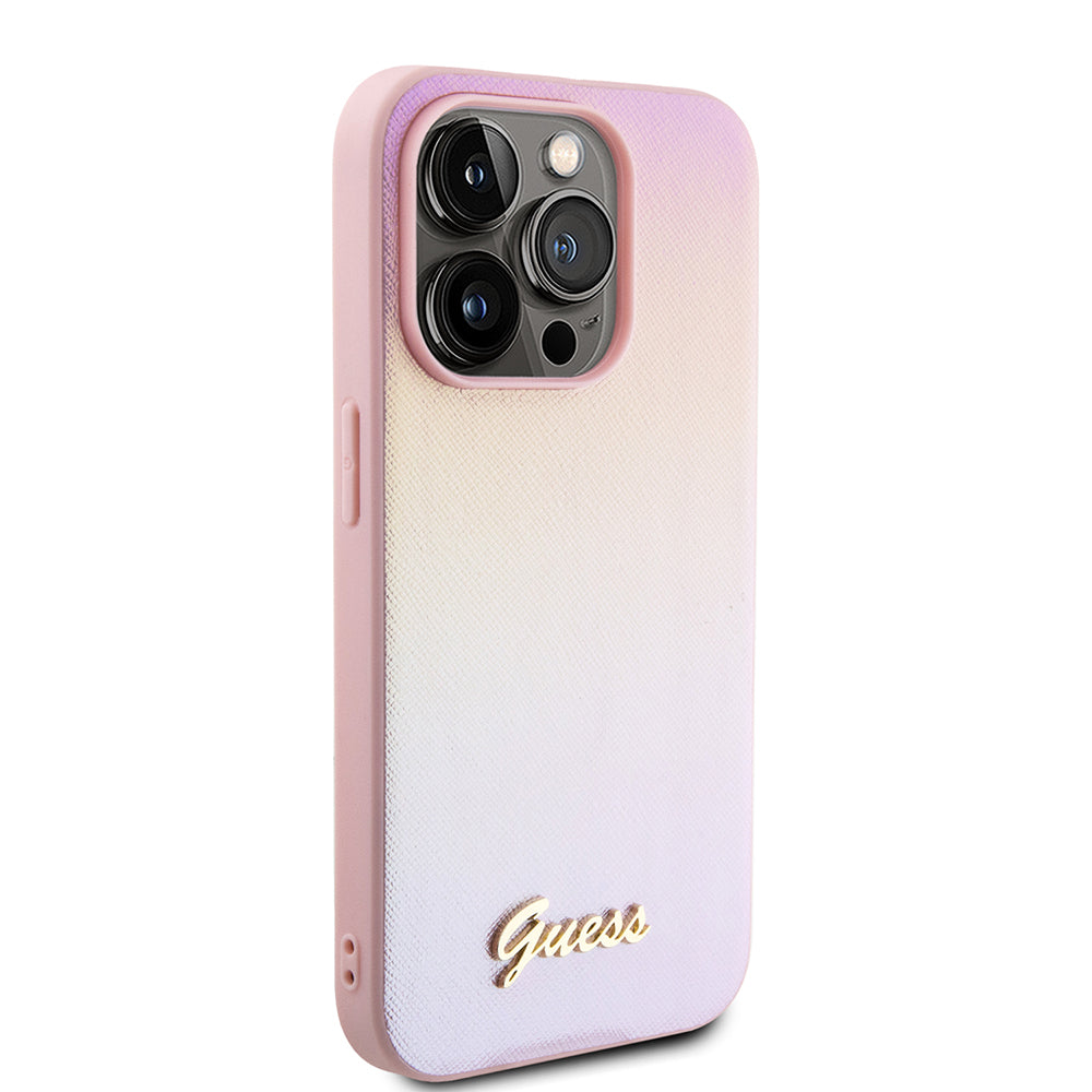 Custodia per Apple iPhone 15 Pro Max, Guess, Iridescent Metal Script, Rosa