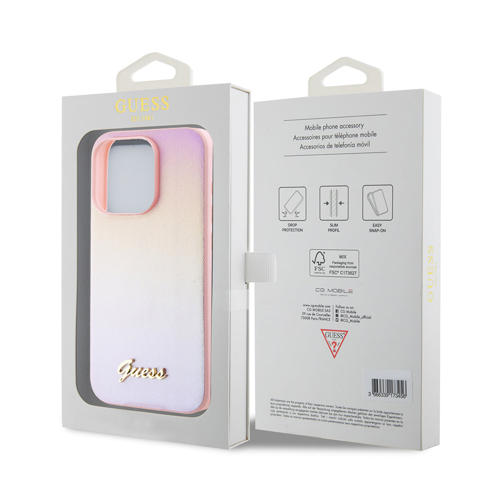Custodia per Apple iPhone 15 Pro Max, Guess, Iridescent Metal Script, Rosa