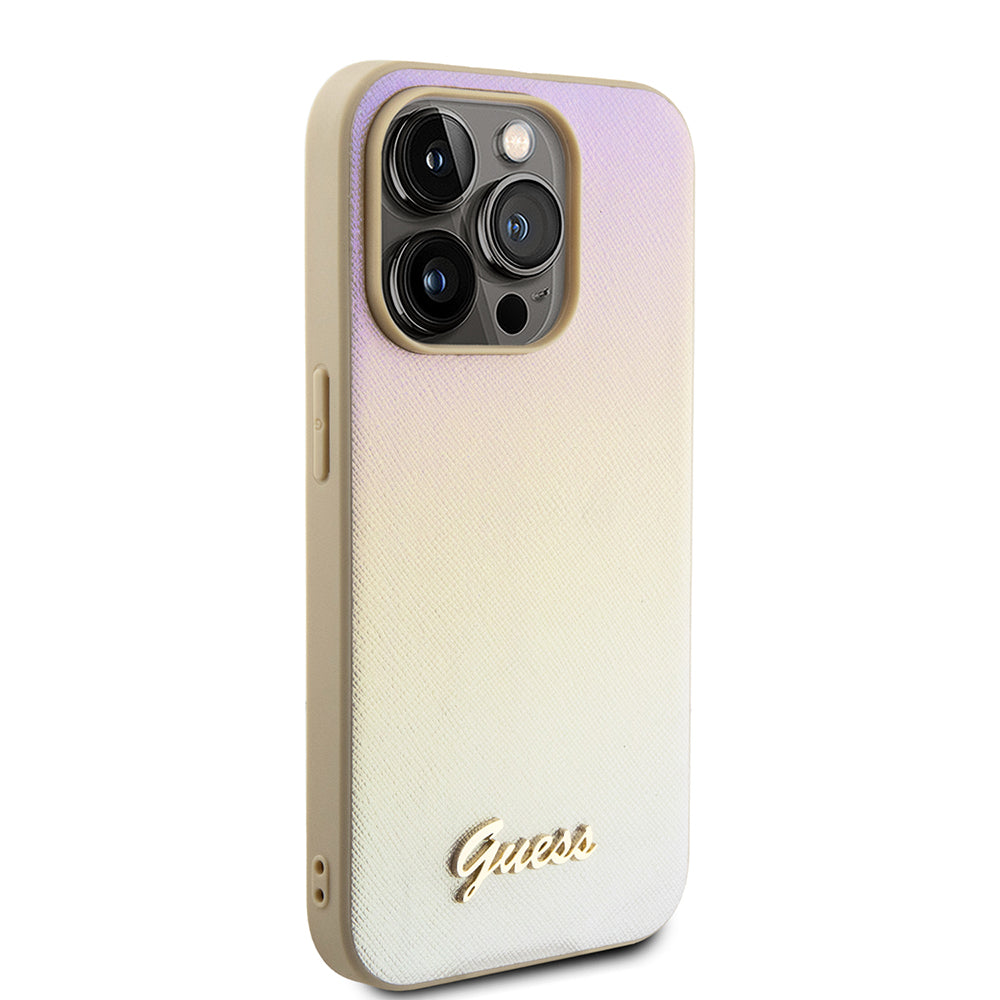 Custodia per Apple iPhone 15 Pro Max, Guess, Saffiano Iridescent Script, Dorata
