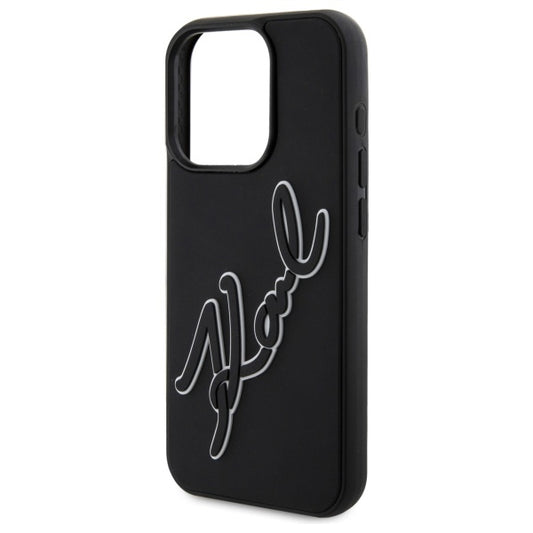 Custodia per Apple iPhone 15 Pro Max, Karl Lagerfeld, 3D Rubber Signature, Nera