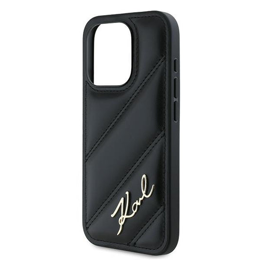 Custodia per Apple iPhone 15 Pro Max, Karl Lagerfeld, Diagonal Quilted Script, Nera