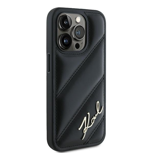 Custodia per Apple iPhone 15 Pro Max, Karl Lagerfeld, Diagonal Quilted Script, Nera