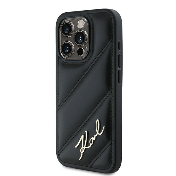 Custodia per Apple iPhone 15 Pro Max, Karl Lagerfeld, Diagonal Quilted Script, Nera