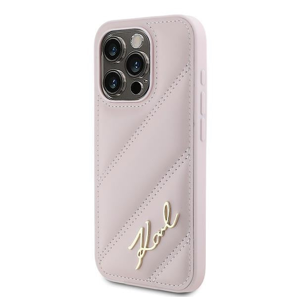 Custodia per Apple iPhone 15 Pro Max, Karl Lagerfeld, Diagonal Quilted Script, Rosa