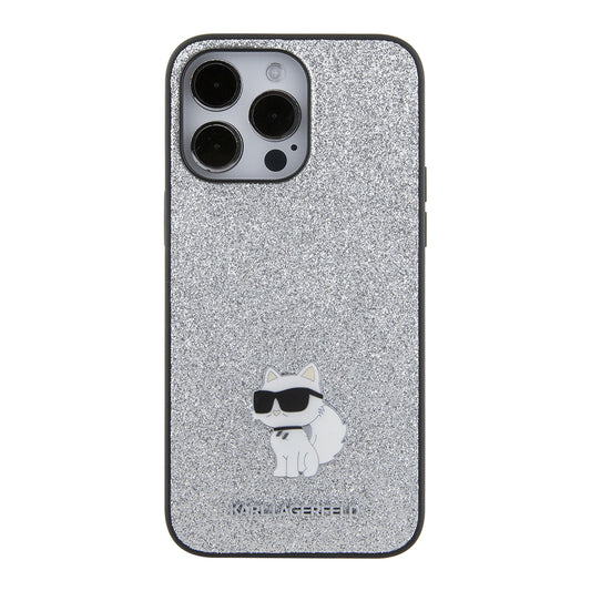 Custodia per Apple iPhone 15 Pro Max, Karl Lagerfeld, Glitter Fixed Choupette Logo, Argento
