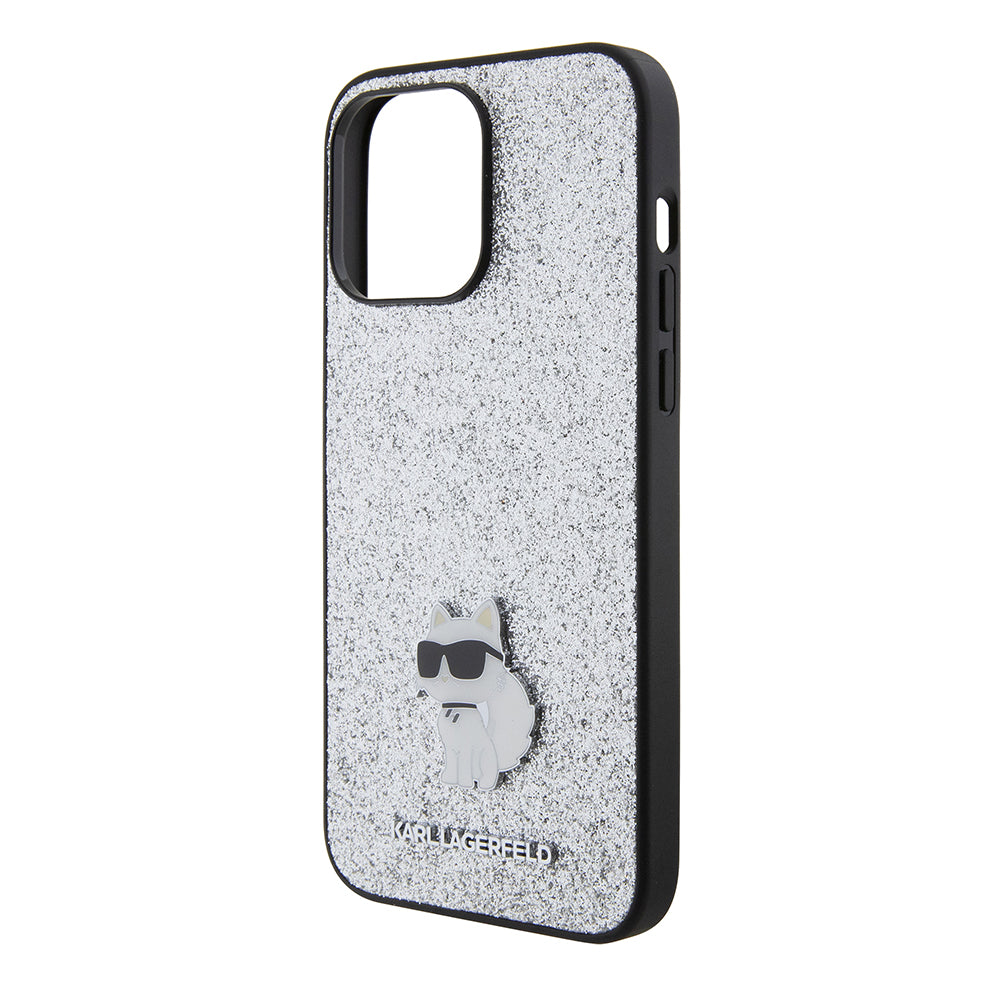 Custodia per Apple iPhone 15 Pro Max, Karl Lagerfeld, Glitter Fixed Choupette Logo, Argento