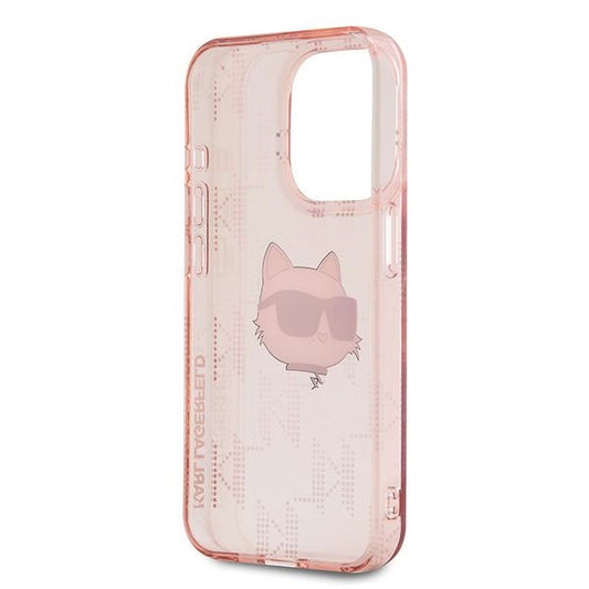 Custodia per Apple iPhone 15 Pro Max, Karl Lagerfeld, IML Luxury Monogram Choupette's Head, Rosa