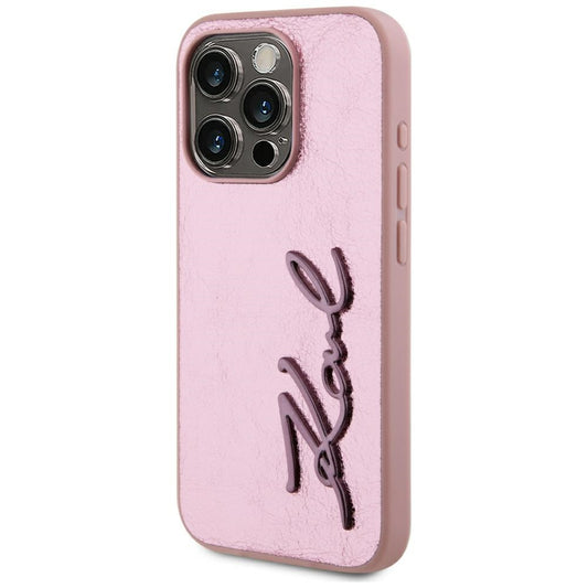 Custodia per Apple iPhone 15 Pro Max, Karl Lagerfeld, Metal Signature, Rosa