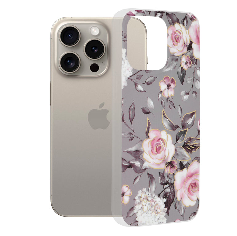 Custodia per Apple iPhone 15 Pro Max, Techsuit, Marble, Grigio