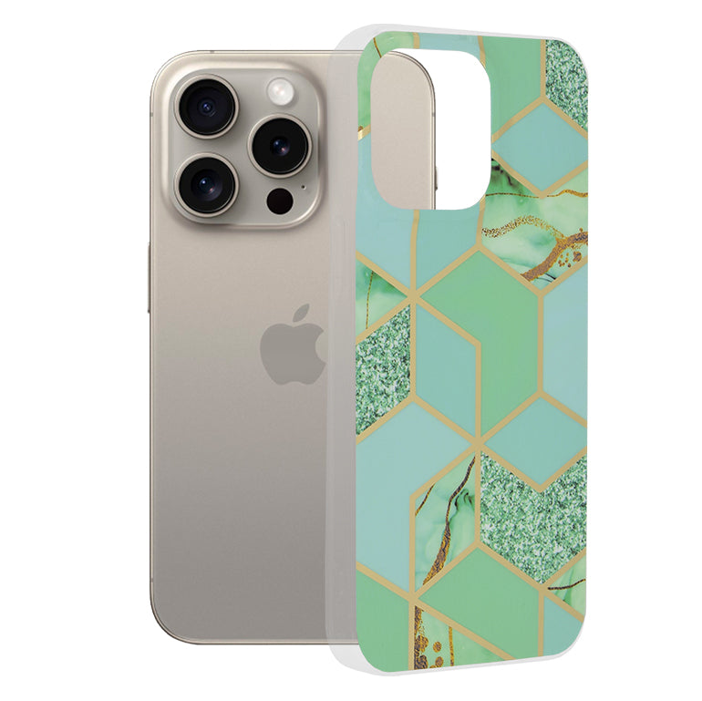Custodia per Apple iPhone 15 Pro Max, Techsuit, Marble, Verde