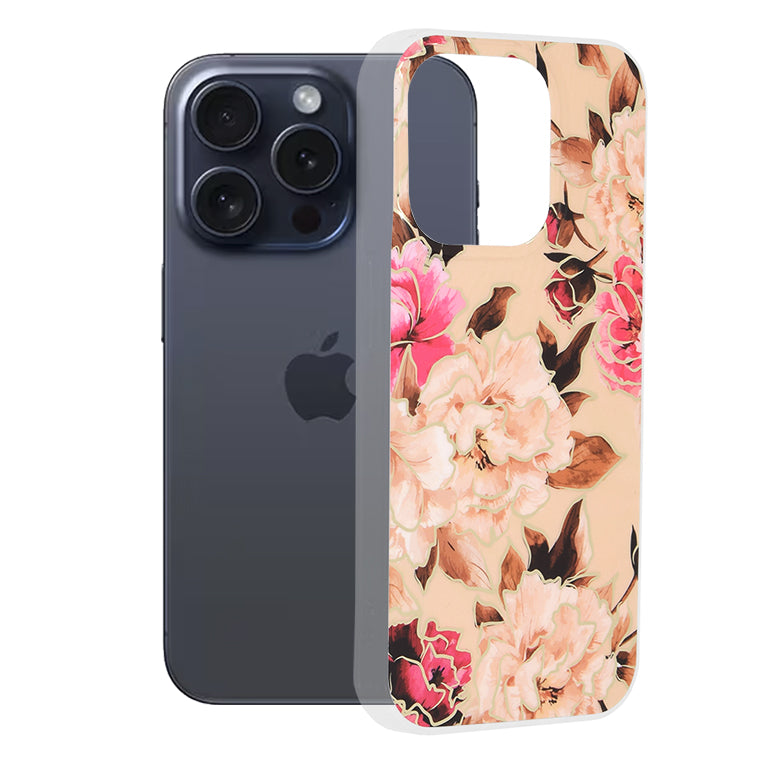 Custodia per Apple iPhone 15 Pro, Techsuit, Marble, Beige