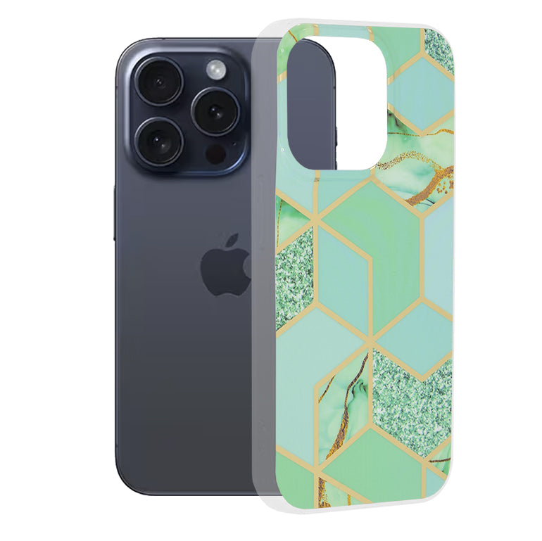 Custodia per Apple iPhone 15 Pro, Techsuit, Marble, Verde
