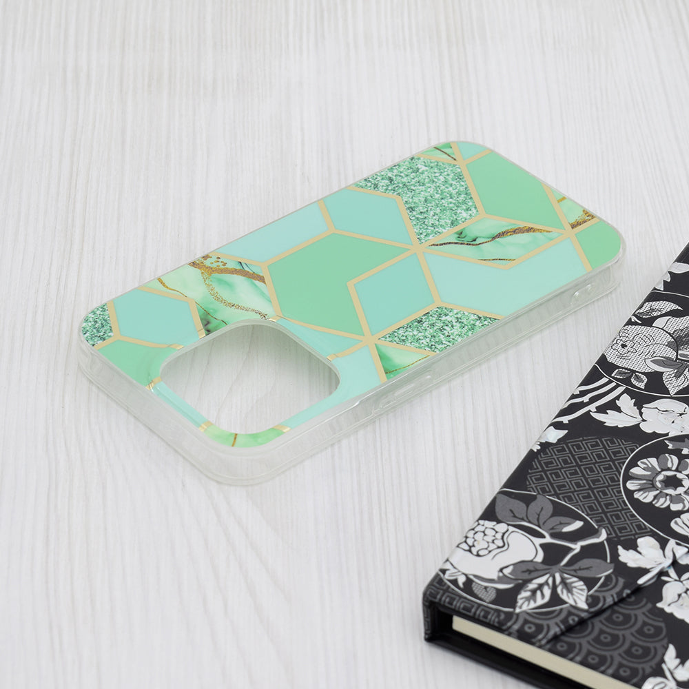 Custodia per Apple iPhone 15 Pro, Techsuit, Marble, Verde