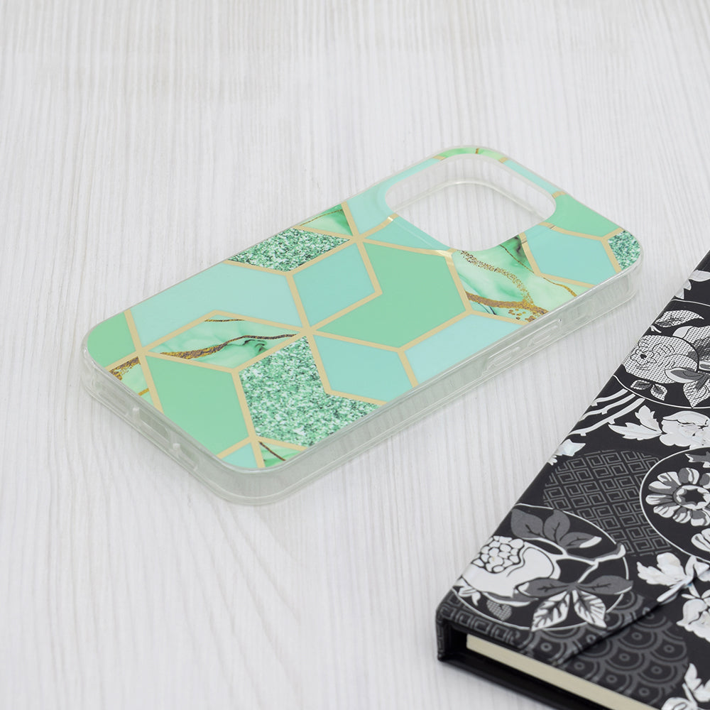 Custodia per Apple iPhone 15 Pro, Techsuit, Marble, Verde