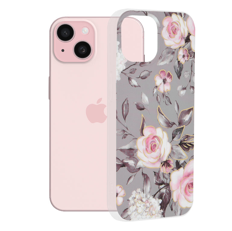 Custodia per Apple iPhone 15, Techsuit, Marble, Grigio