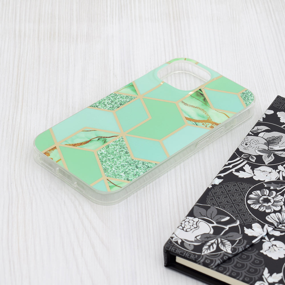 Custodia per Apple iPhone 15, Techsuit, Marble, Verde