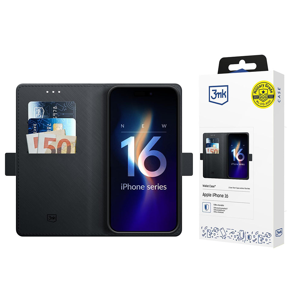 Custodia per Apple iPhone 16, 3MK, Wallet, Nera