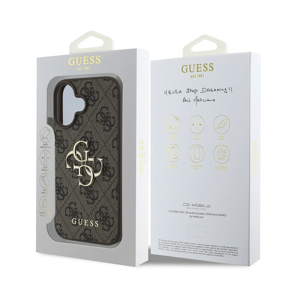 Case for Apple iPhone 16, Guess, 4G Big Logo, Brown