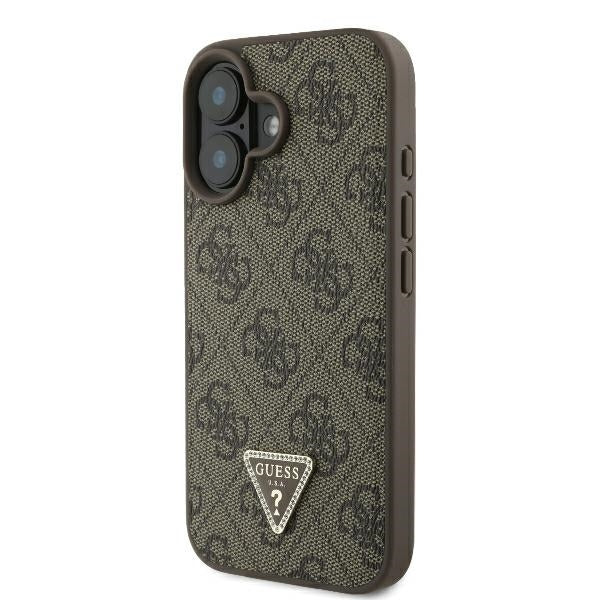 Custodia per Apple iPhone 16, Guess, Crossbody 4G Triangle Strass, Marrone