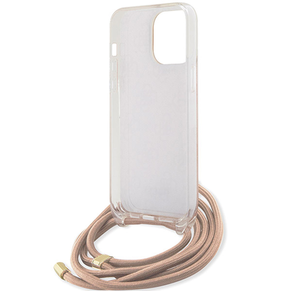 Custodia per Apple iPhone 16, Guess, Crossbody Cord 4G Print, Rosa