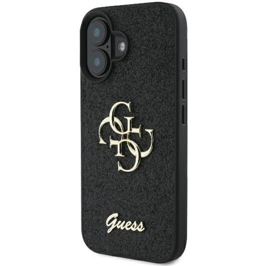 Custodia per Apple iPhone 16, Guess, Fixed Glitter Big 4G, Nera