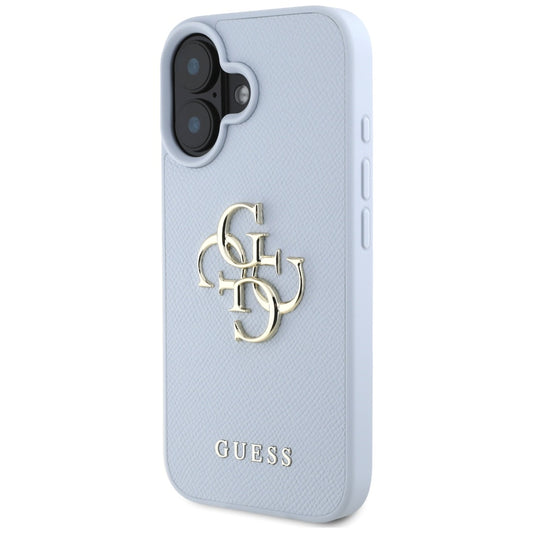 Custodia per Apple iPhone 16, Guess, Grained Big 4G Logo Small Classic Logo, Blu