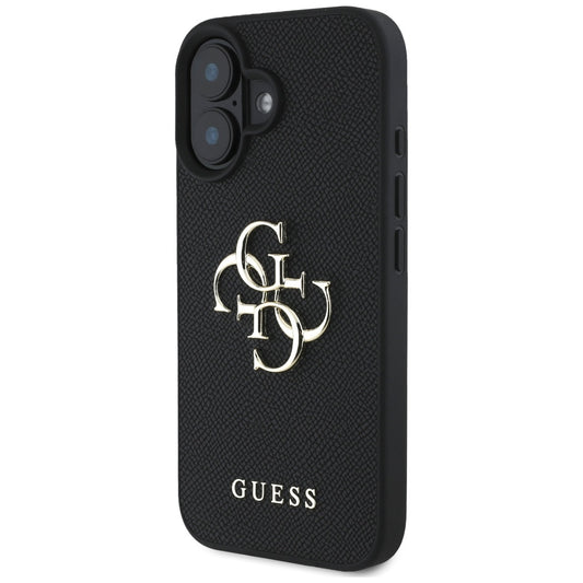 Custodia per Apple iPhone 16, Guess, Grained Big 4G Logo Small Classic Logo, Nera