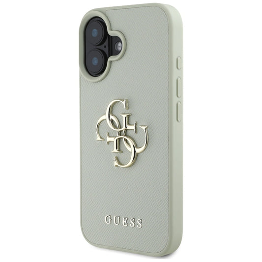 Custodia per Apple iPhone 16, Guess, Grained Big 4G Logo Small Classic Logo, Verde