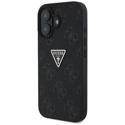 Custodia per Apple iPhone 16, Guess, Hot Stamp 4G Pattern Triangle Logo, Nera
