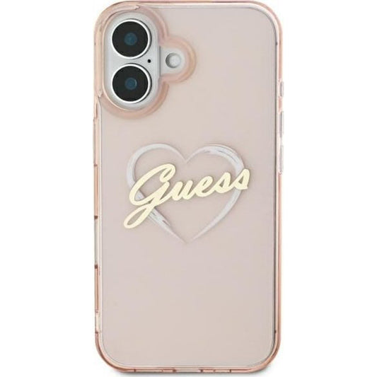 Custodia per Apple iPhone 16, Guess, IML Heart, Rosa