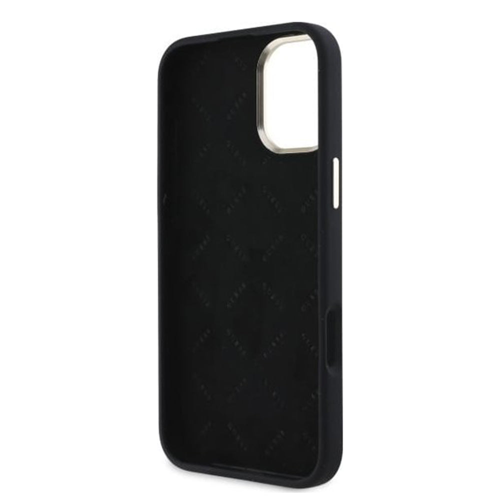 Custodia per Apple iPhone 16, Guess, Logo Strass 4G, Nera