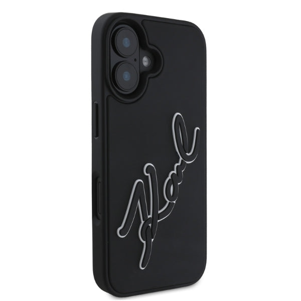 Custodia per Apple iPhone 16, Karl Lagerfeld, 3D Rubber Signature, Nera
