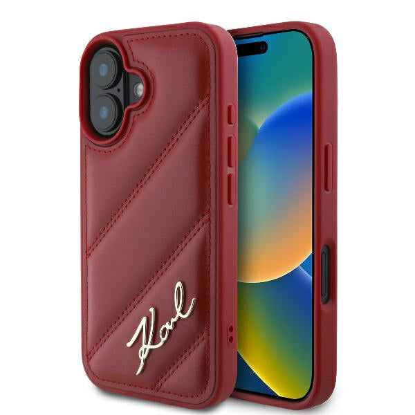 Custodia per Apple iPhone 16, Karl Lagerfeld, Diagonal Quilted Script, Rosie